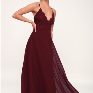 Lulus Burgundy Lace Maxi Dress
